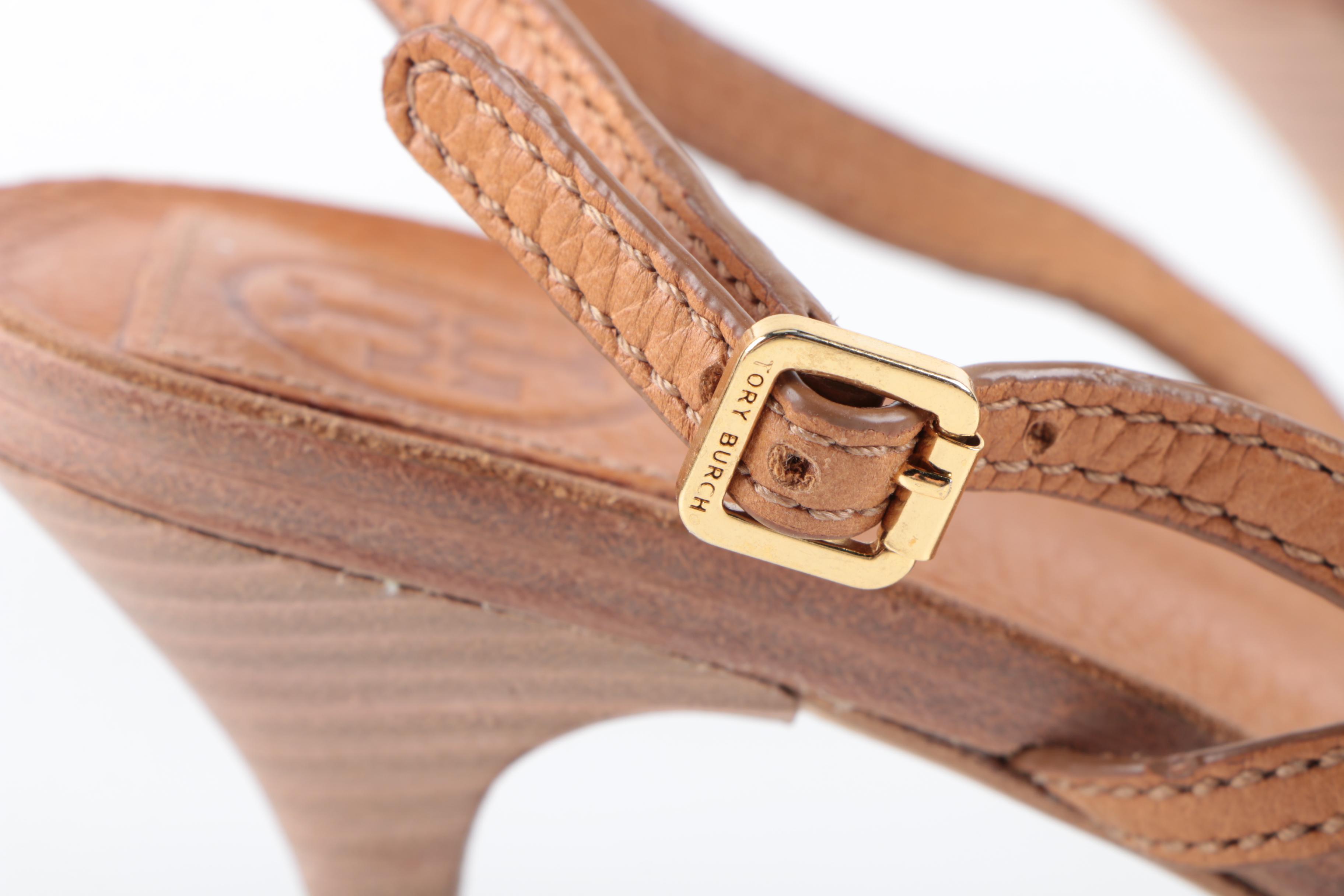 Tory Burch Tan Leather Heeled Sandals