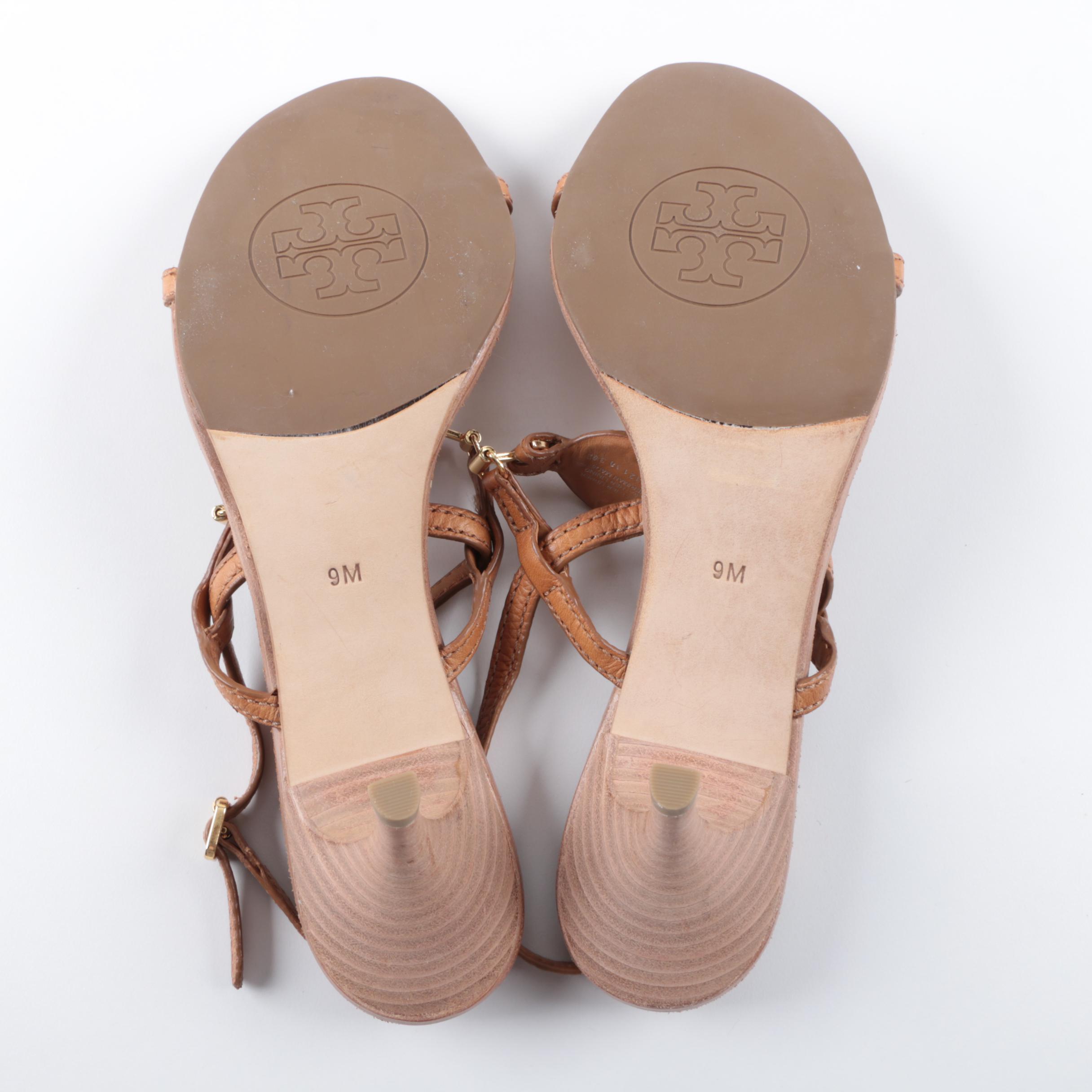 Tory Burch Tan Leather Heeled Sandals