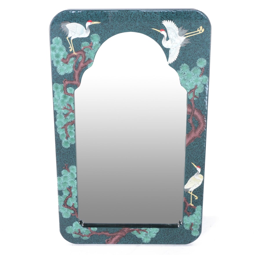 Crane Themed Wood Framed Wall Mirror