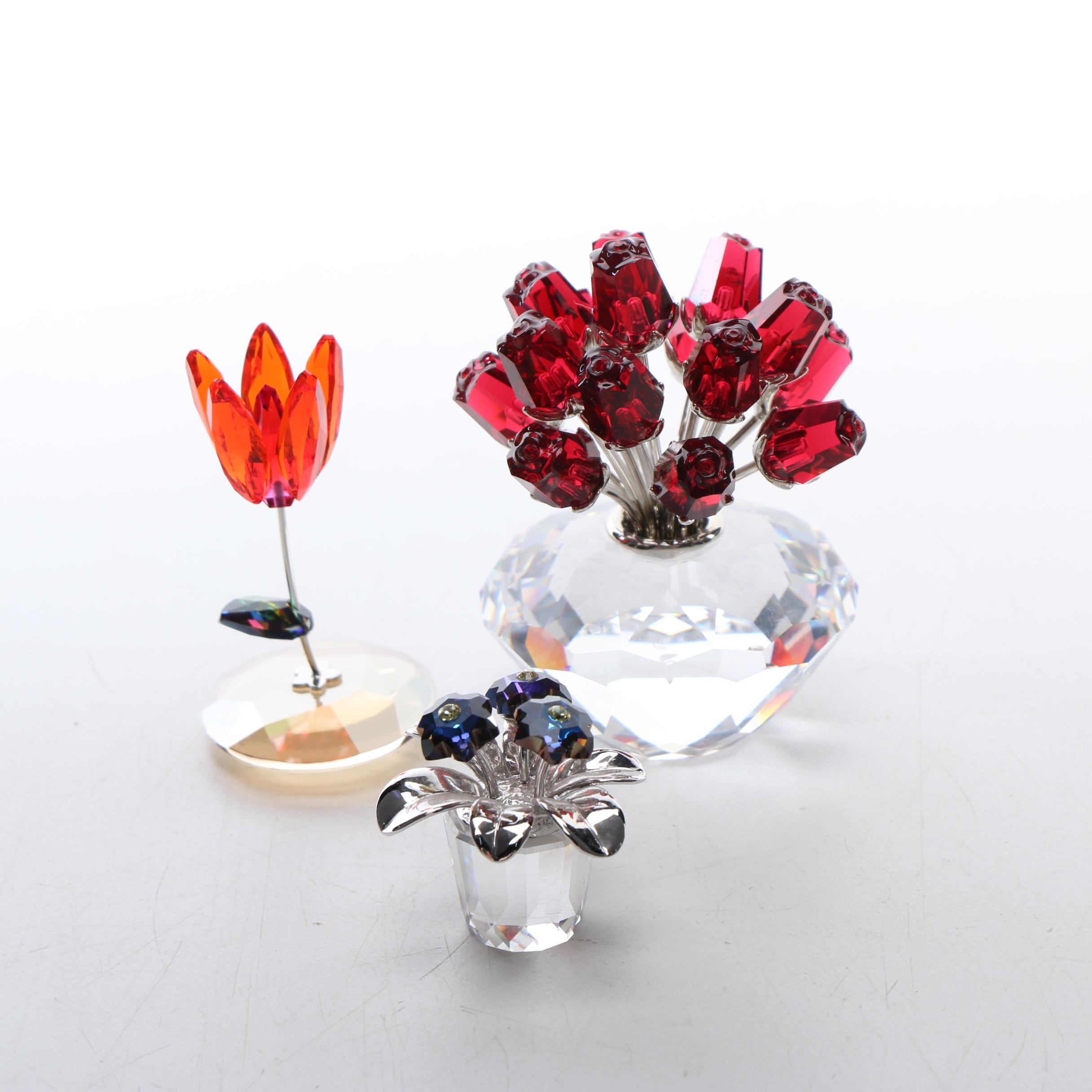Swarovski Crystal Flower Figurines Including "Rocking Flower"