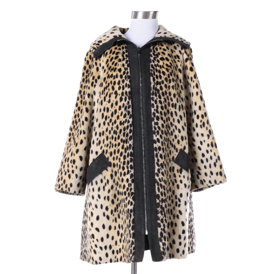 Women's Vintage Peck & Peck Cheetah Print Faux Fur Swing Coat