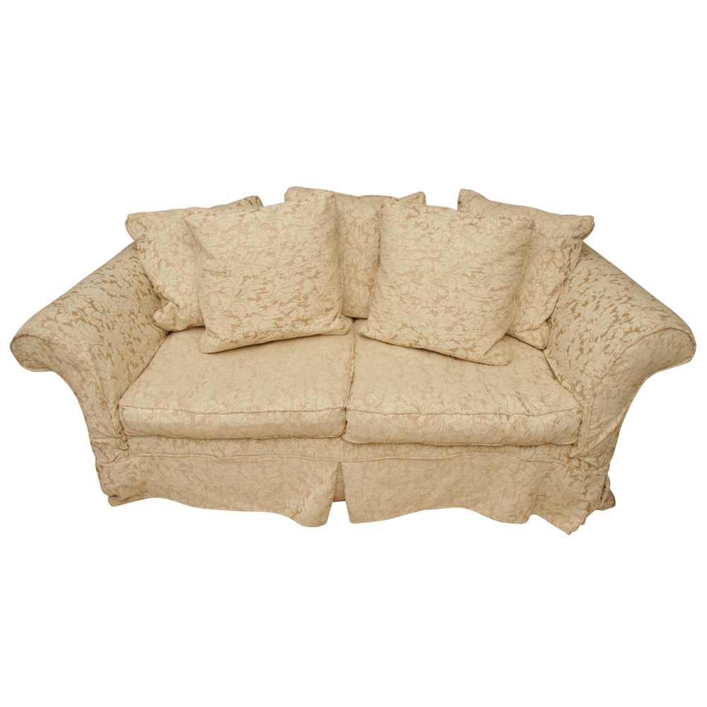 Damask Slipcovered Down-Filled Sofa