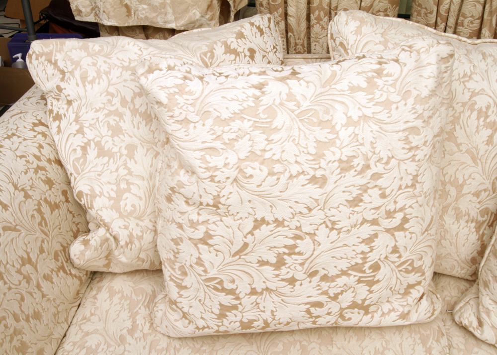 Damask Slipcovered Down-Filled Sofa