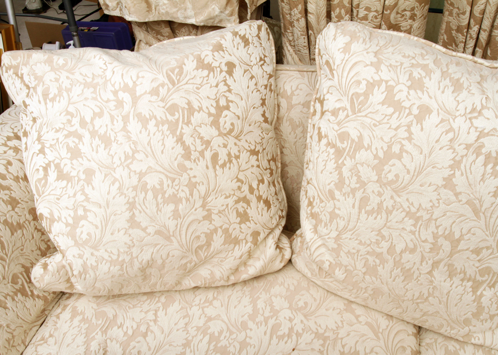 Damask Slipcovered Down-Filled Sofa