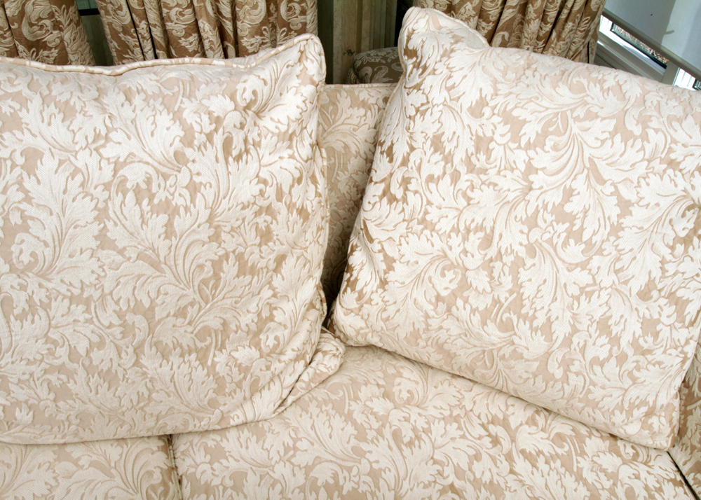 Damask Slipcovered Down-Filled Sofa