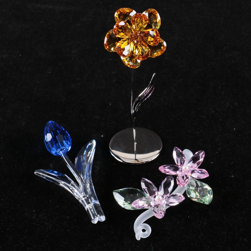 Crystal Floral Figurines Including Swarovski