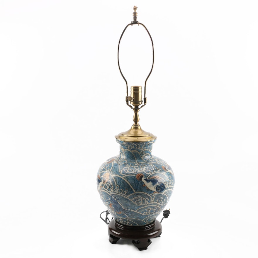 Japanese Style Fish and Crustacean Ceramic Table Lamp