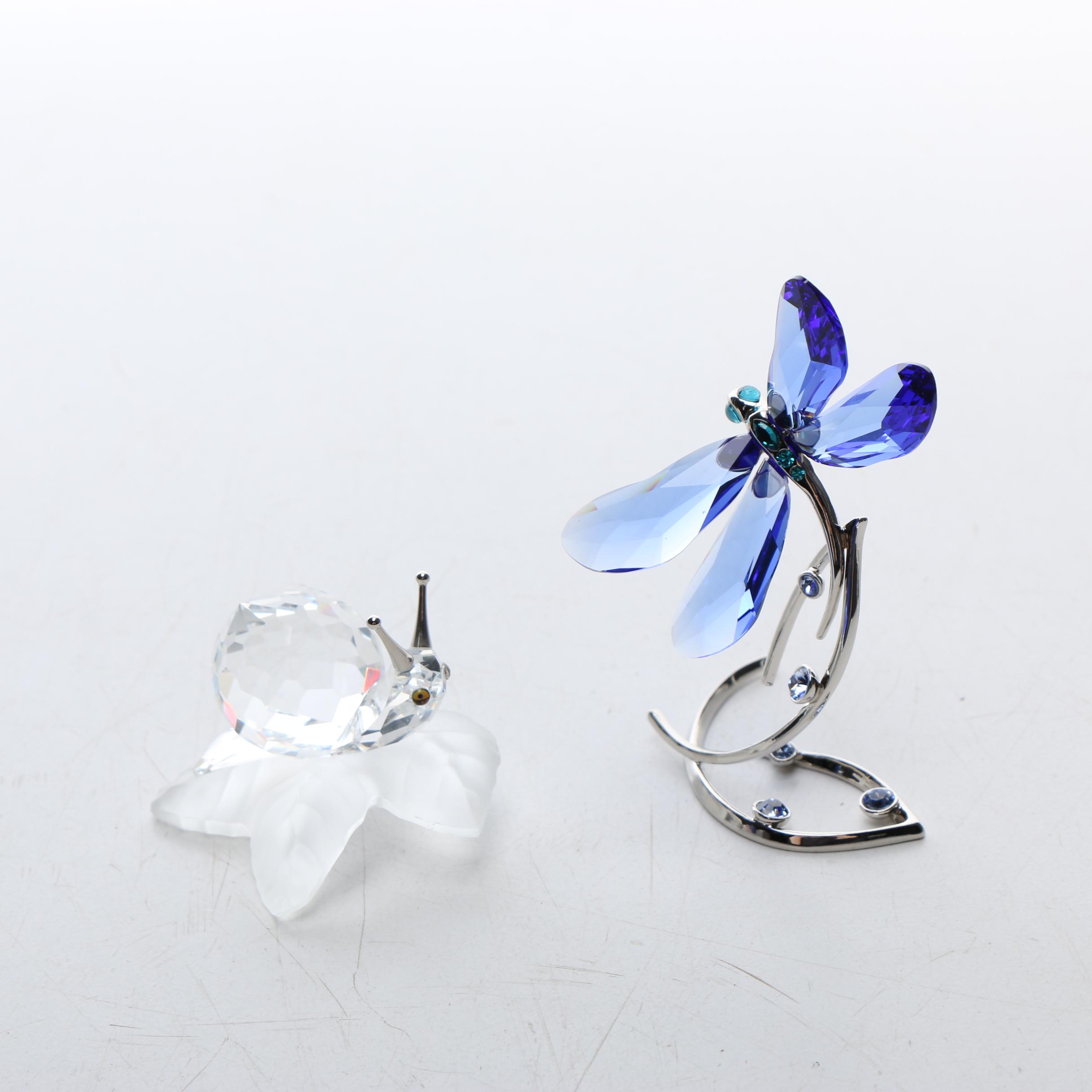 Swarovski Crystal Snail and Dragonfly Figurine