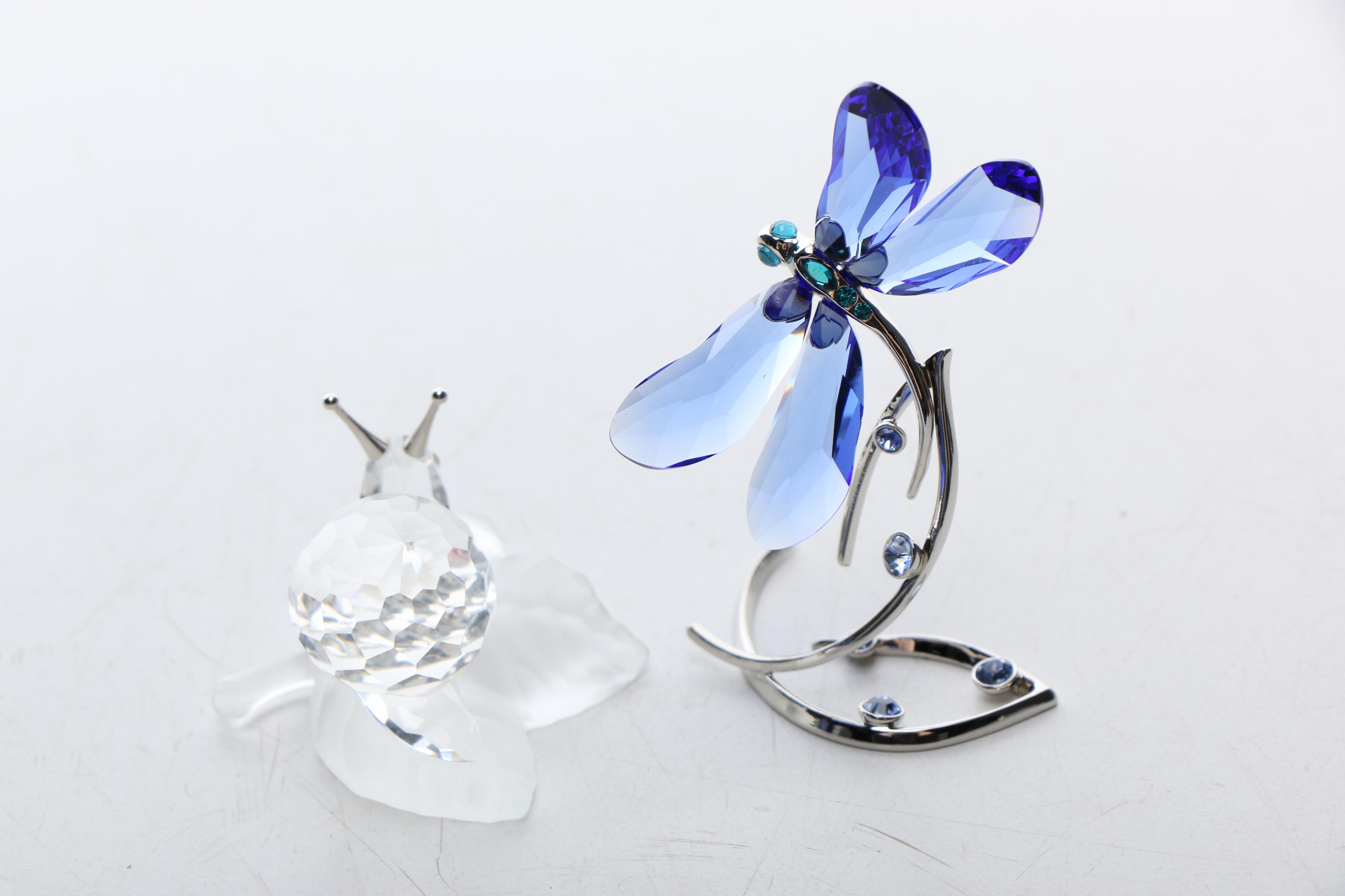 Swarovski Crystal Snail and Dragonfly Figurine