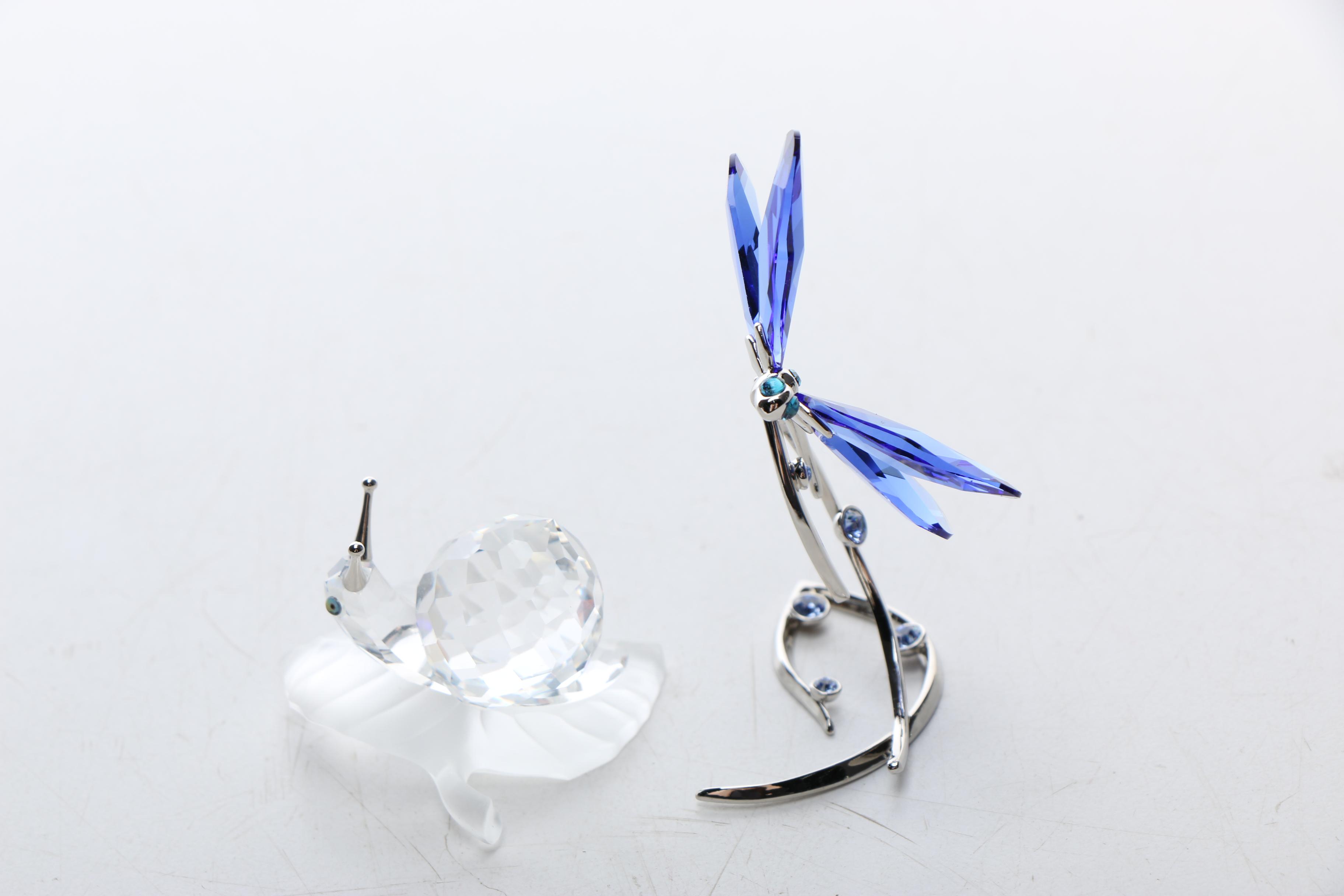 Swarovski Crystal Snail and Dragonfly Figurine