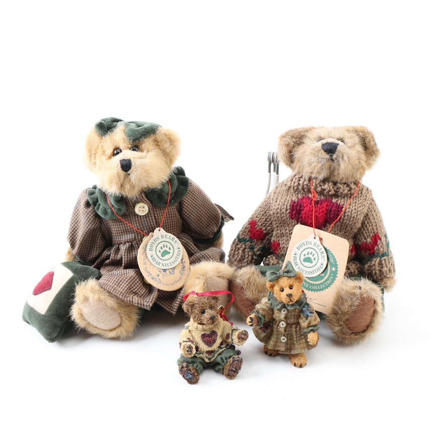 Boyds Bears "Bailey" and "Matthew" with Matching Christmas Ornaments