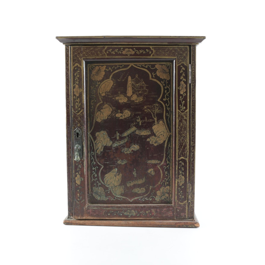 Antique English Chinoiserie Wall Cabinet