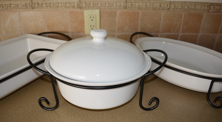 White Ceramic Baking Dishes with Wire Serving Racks