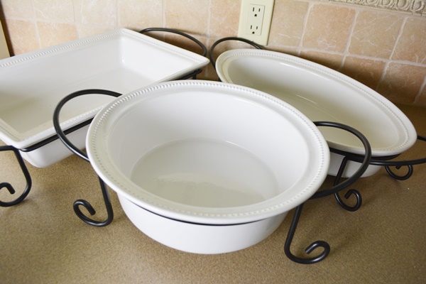 White Ceramic Baking Dishes with Wire Serving Racks