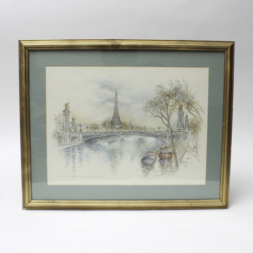 Print After Bernadette Loy's "Paris, Tour Eiffel et Pont Alexandre III"