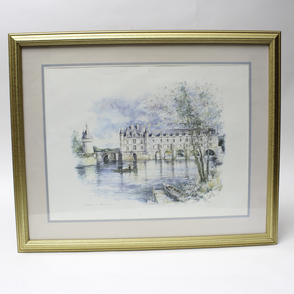 Jegai Color Lithograph "Château de Chenonceau"