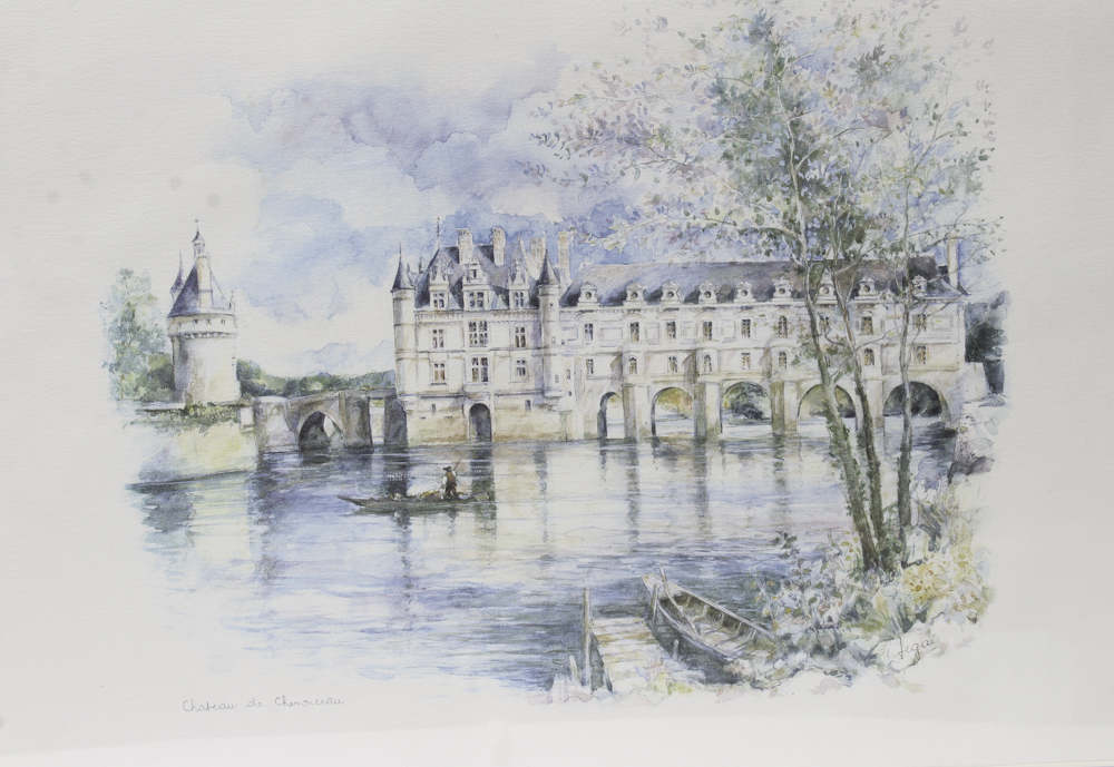 Jegai Color Lithograph "Château de Chenonceau"