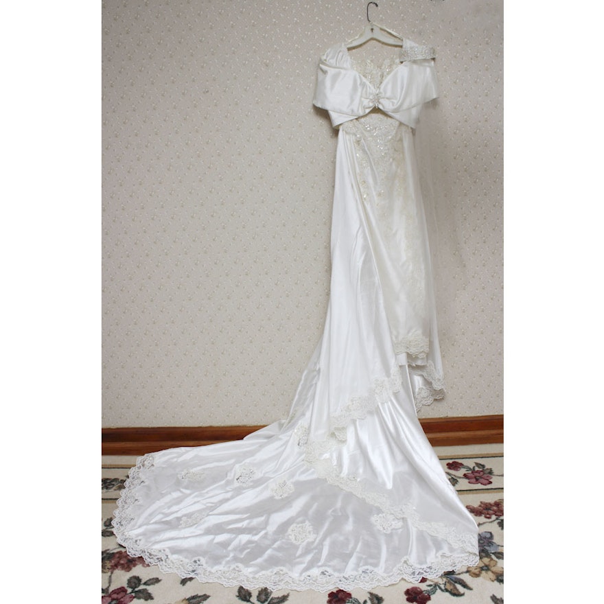 Vintage Nina Balducci Strapless Wedding Gown with Removable Train, Top and Veil