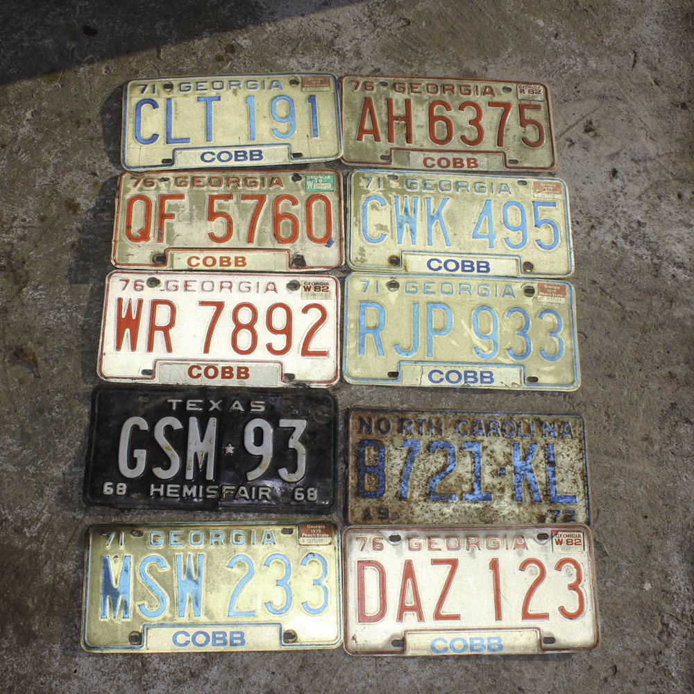 Vintage Georgia, North Carolina and Texas License Plates, C. 1968-1976