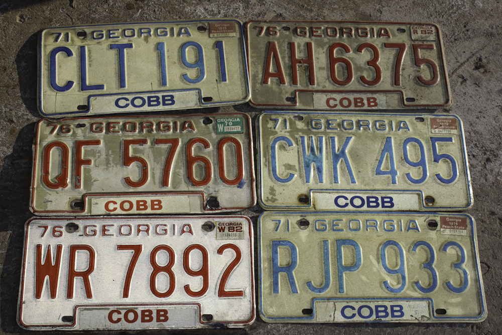 Vintage Georgia, North Carolina and Texas License Plates, C. 1968-1976