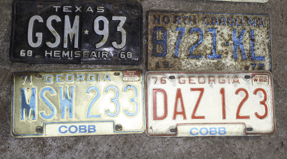 Vintage Georgia, North Carolina and Texas License Plates, C. 1968-1976