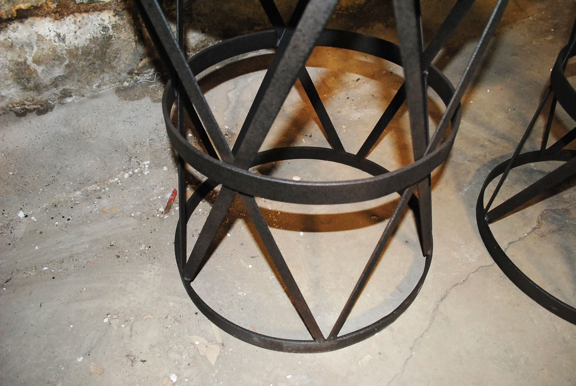 Matching Pair of Inlaid Wood and Metal End Tables