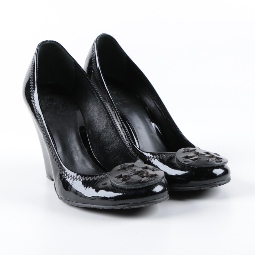 Tory Burch Sophie Black Patent Leather Wedges