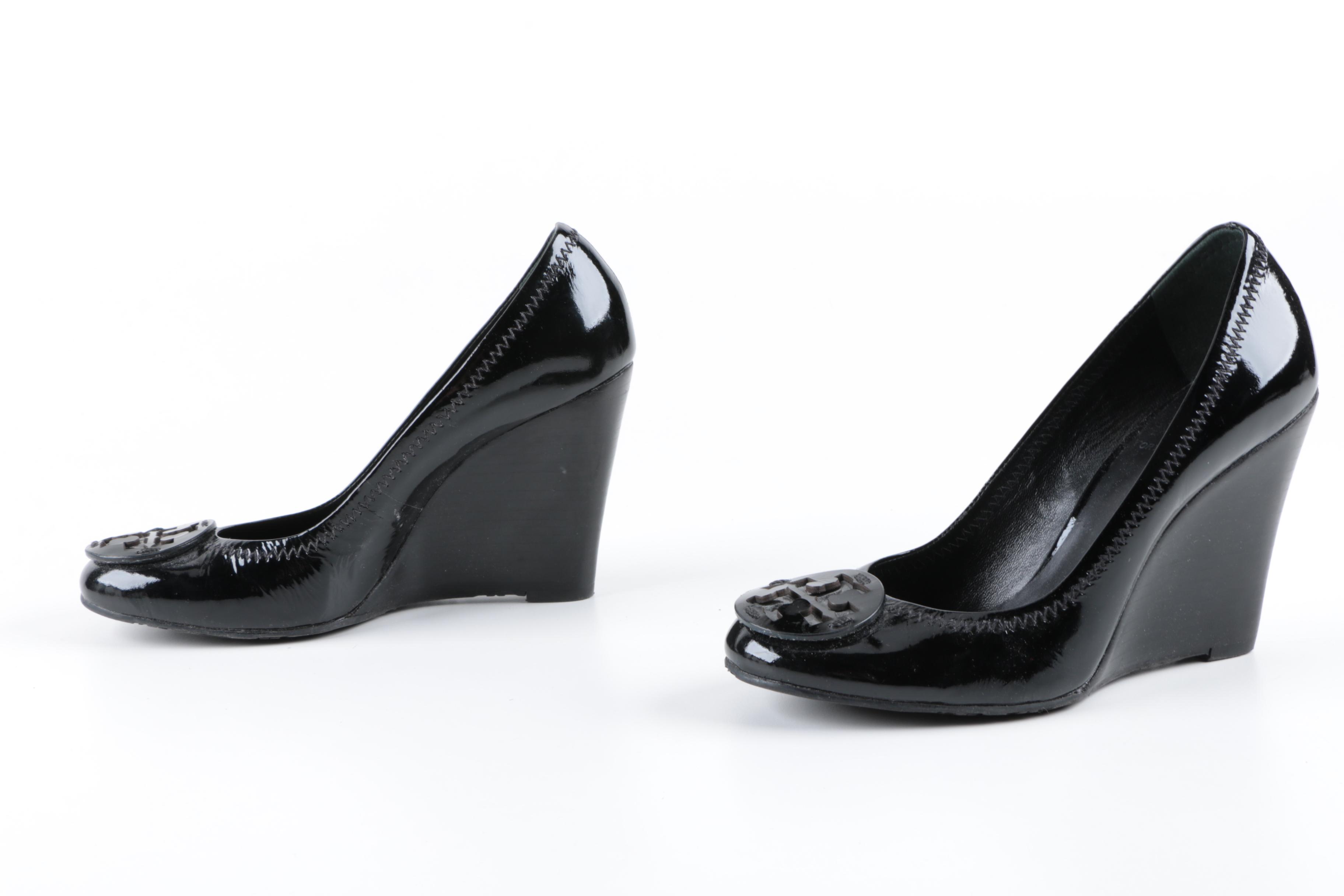 Tory Burch Sophie Black Patent Leather Wedges