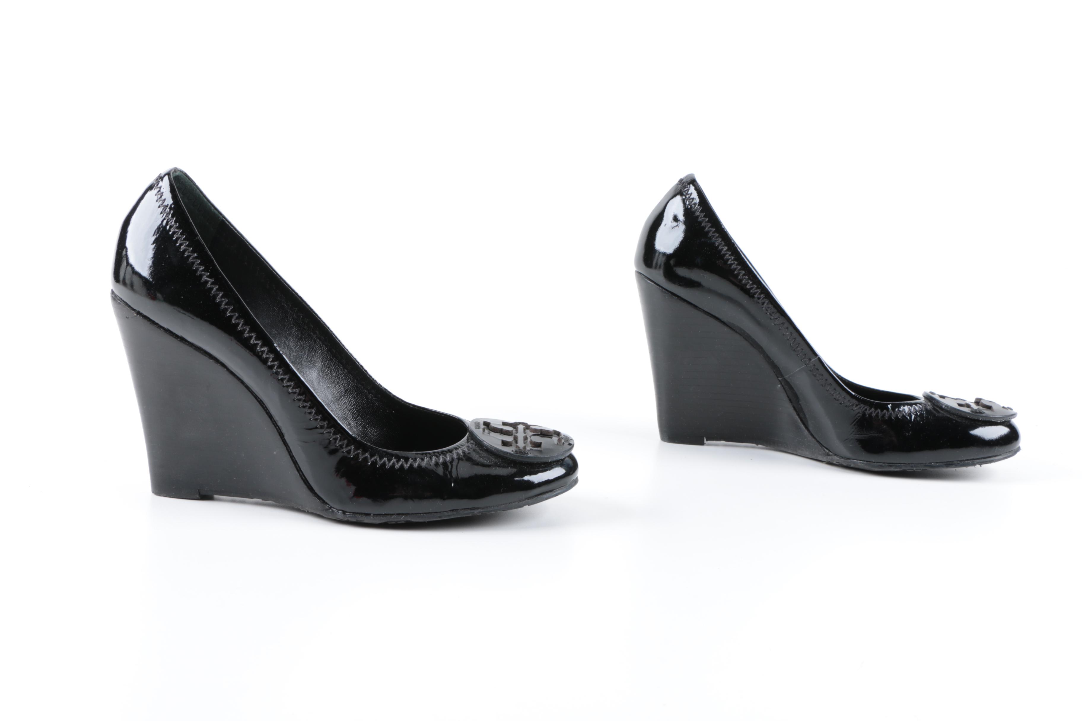 Tory Burch Sophie Black Patent Leather Wedges
