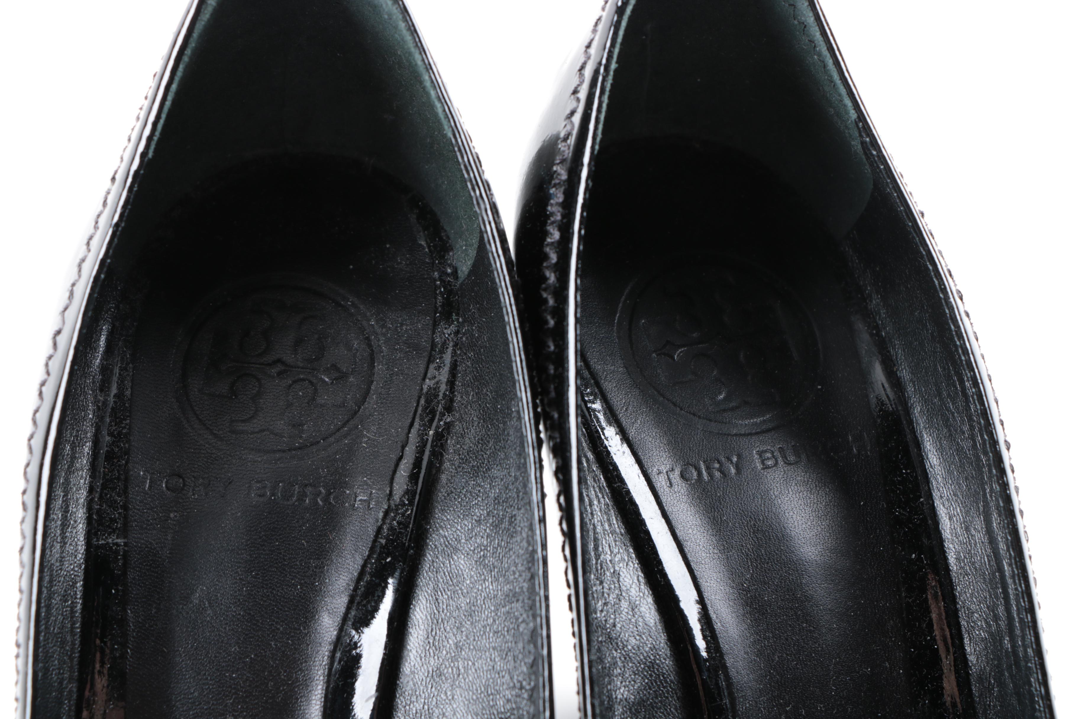 Tory Burch Sophie Black Patent Leather Wedges