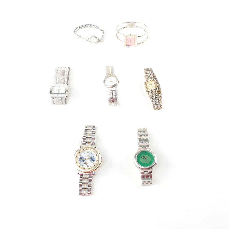 Silver Toned Watches Including Geneva, Anne Klein, and Croton