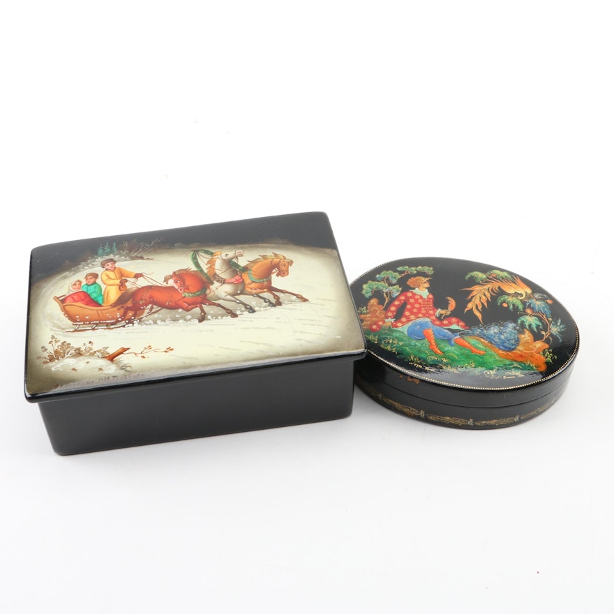 Vintage Hand-Painted Russian Lacquerware Boxes