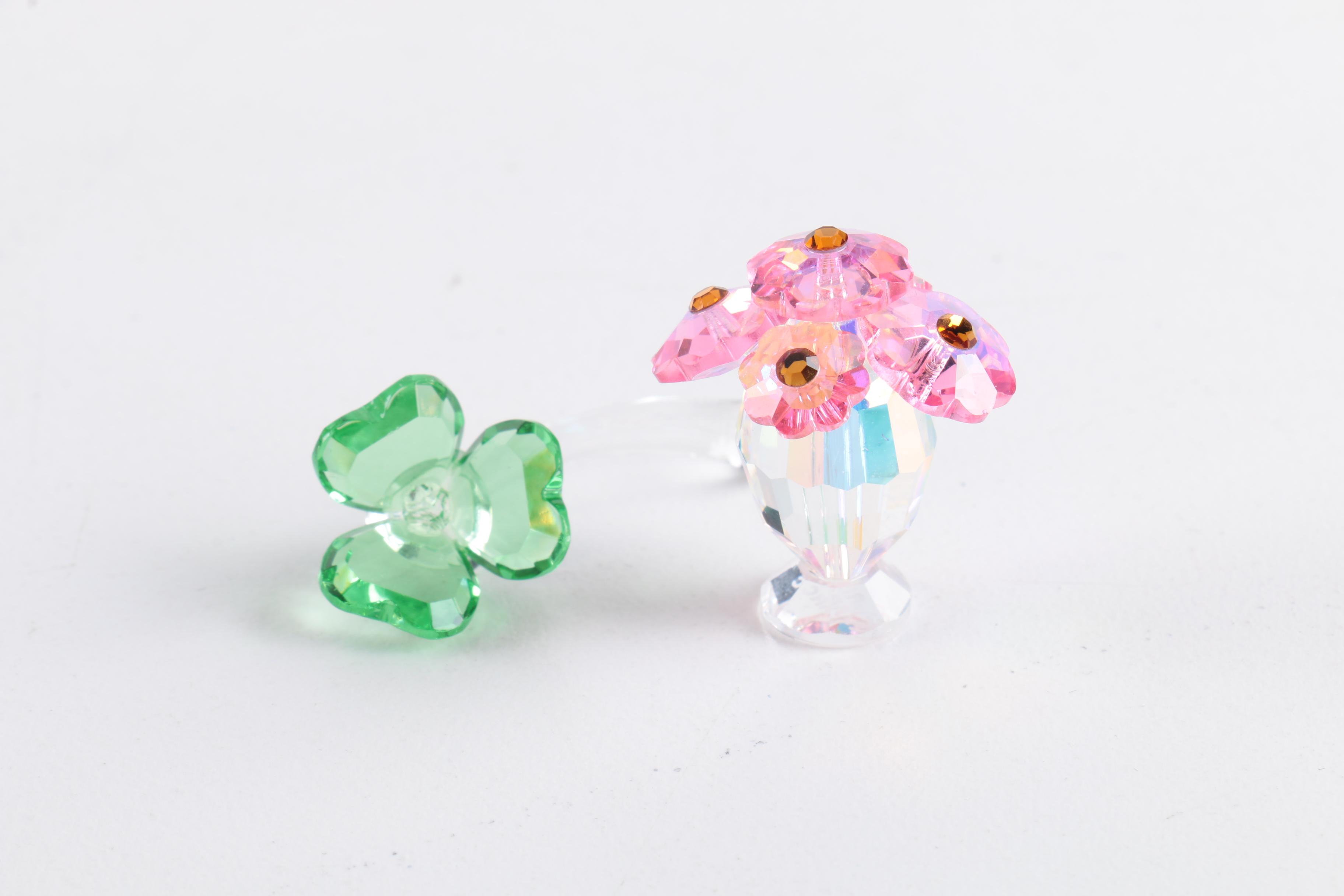 Collection of Six Swarovski and Iris Arc Crystal Floral Figurines