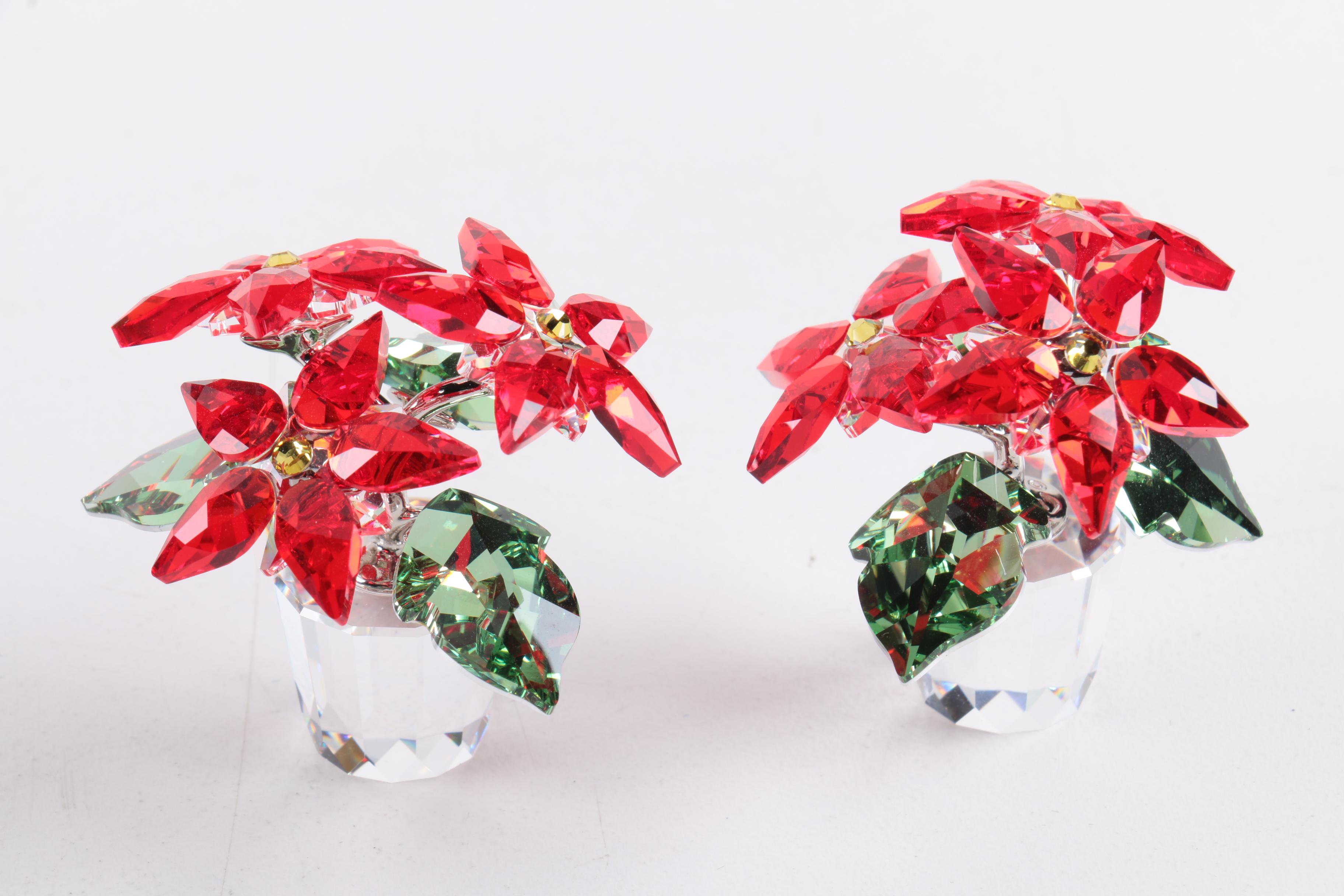 Collection of Six Swarovski and Iris Arc Crystal Floral Figurines