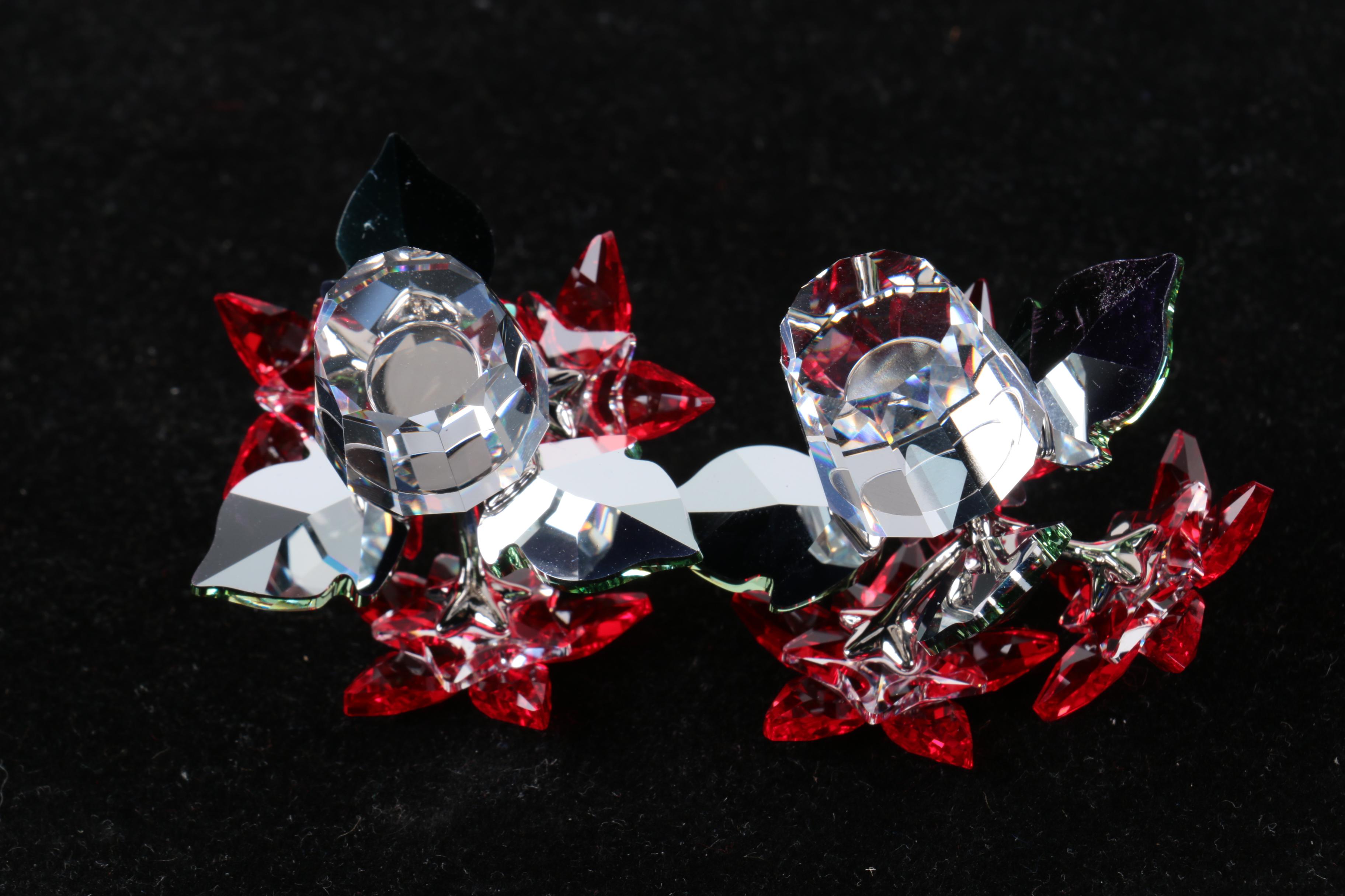 Collection of Six Swarovski and Iris Arc Crystal Floral Figurines