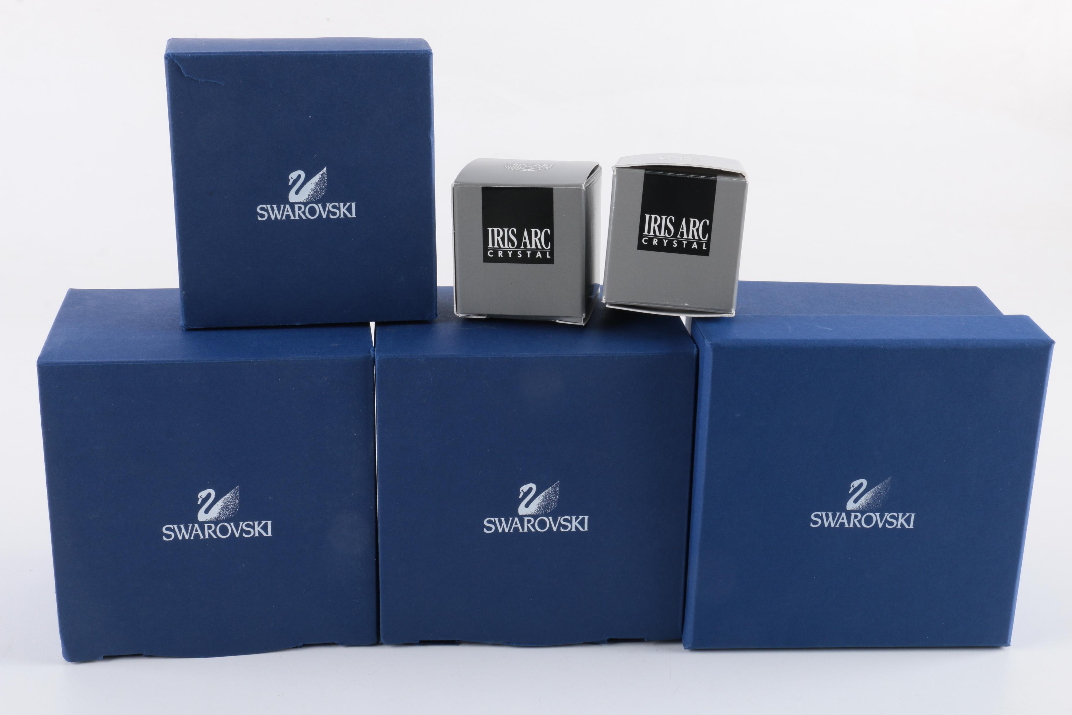 Collection of Six Swarovski and Iris Arc Crystal Floral Figurines