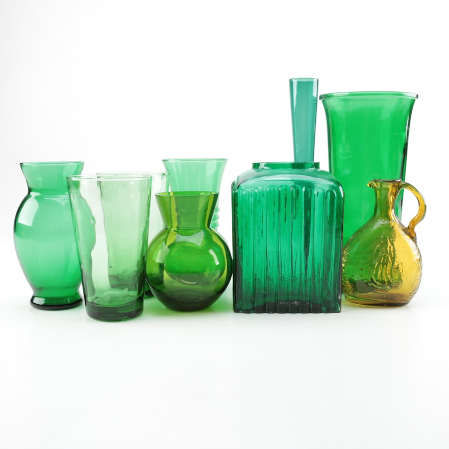 Green Glassware and Vases Including Libbey