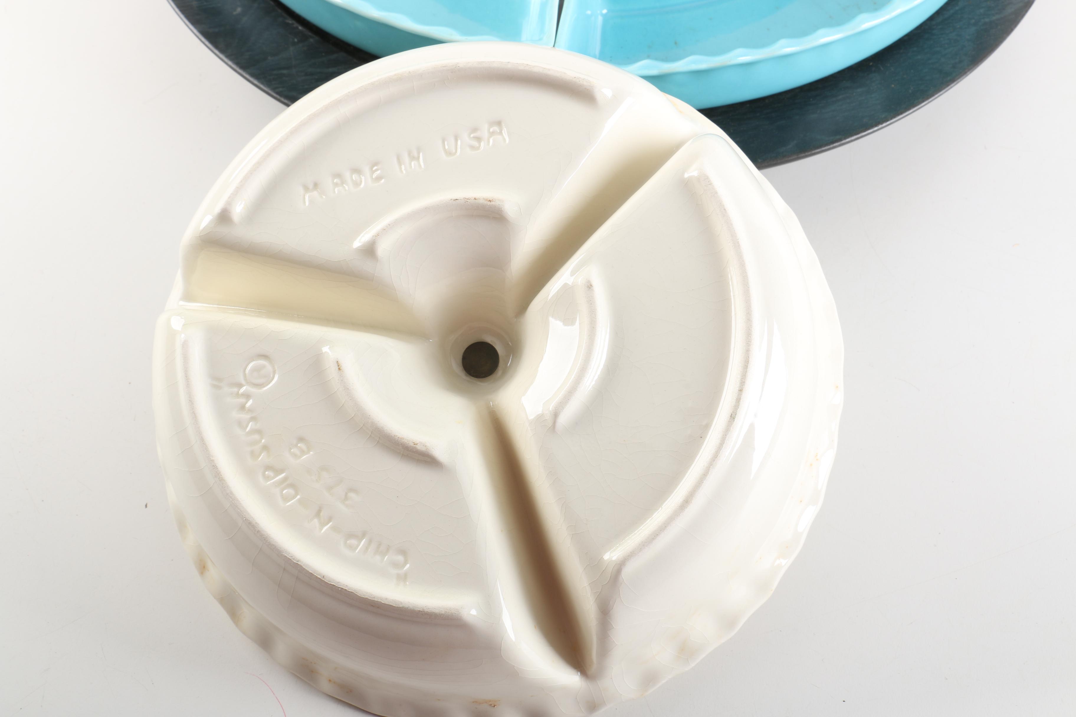 Vintage "Chip and Dip Susan" with Dishes and Turning Wood Tray 1950s