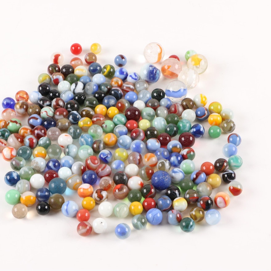 Assortment of Colorful Glass Marbles