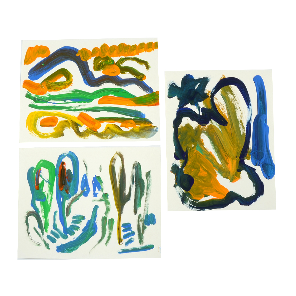 Three Paul Chidlaw Acrylic on Paper Abstract Paintings