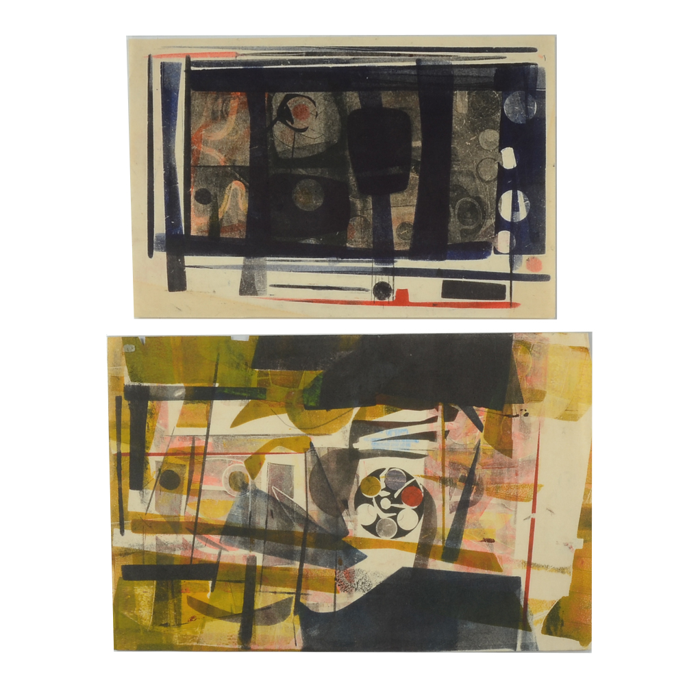 Two Paul Chidlaw Abstract Mixed Media Color Collagraph Prints