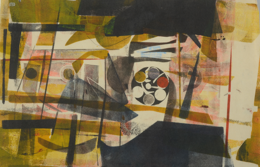 Two Paul Chidlaw Abstract Mixed Media Color Collagraph Prints