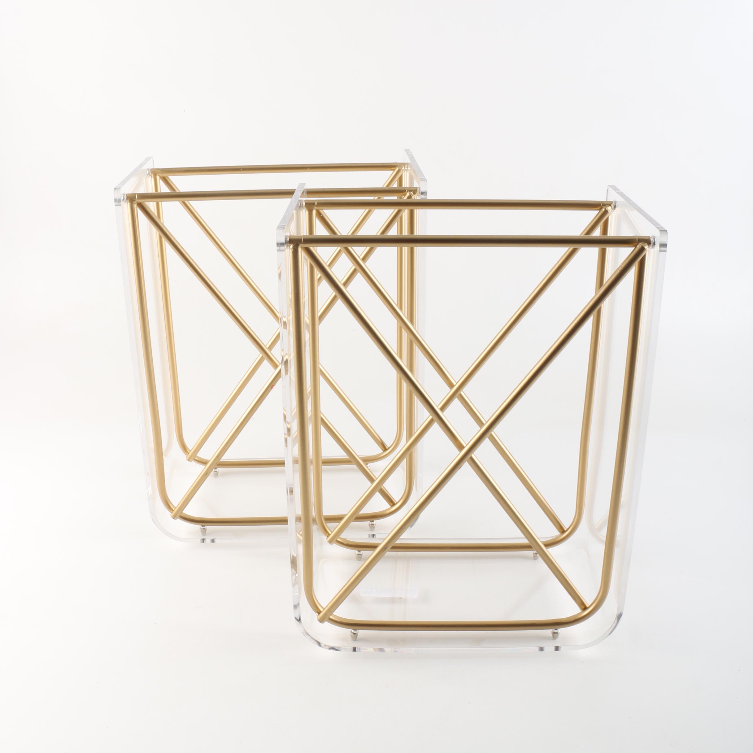 Modernist Acrylic and Gold Tone Metal Accent Tables