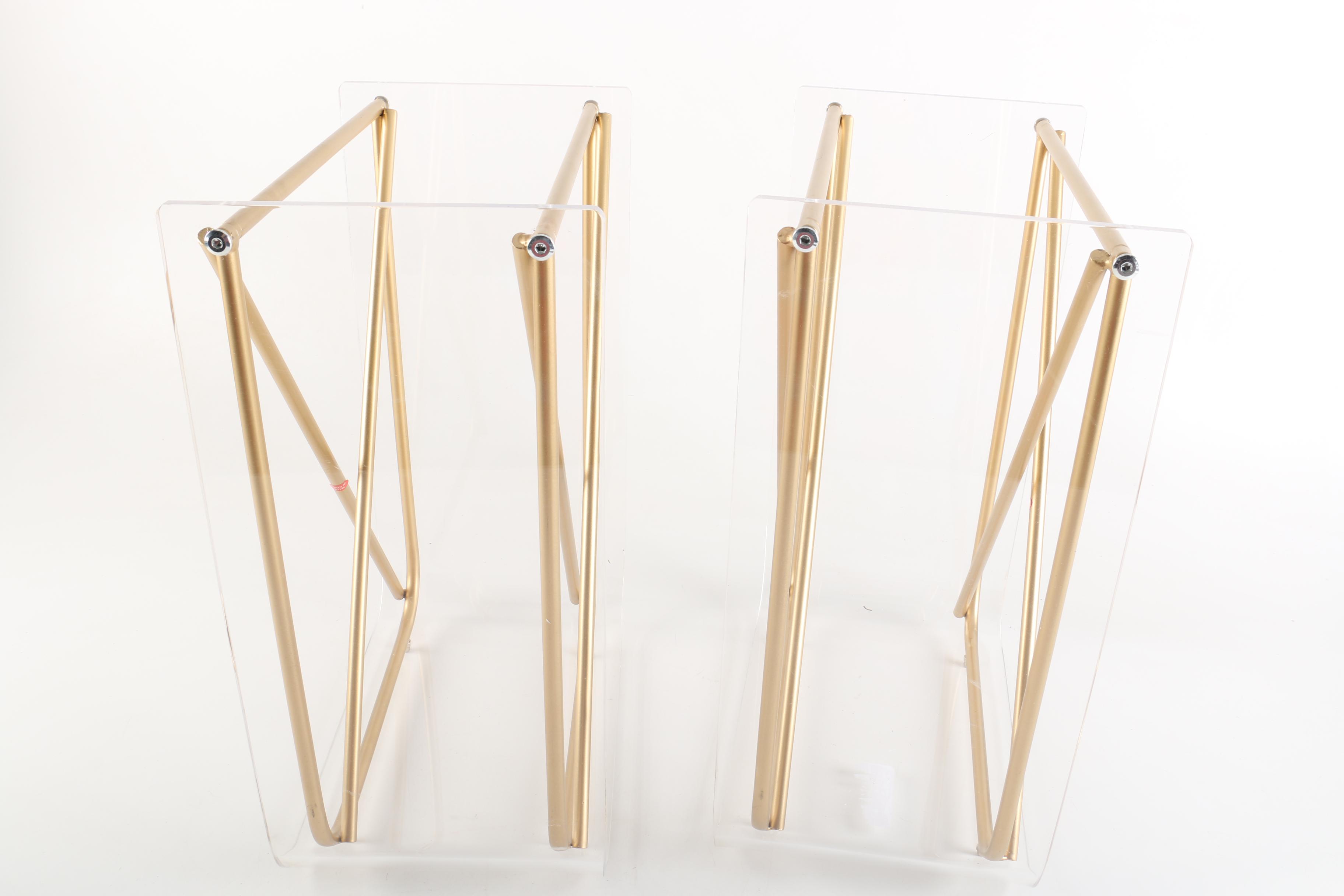 Modernist Acrylic and Gold Tone Metal Accent Tables