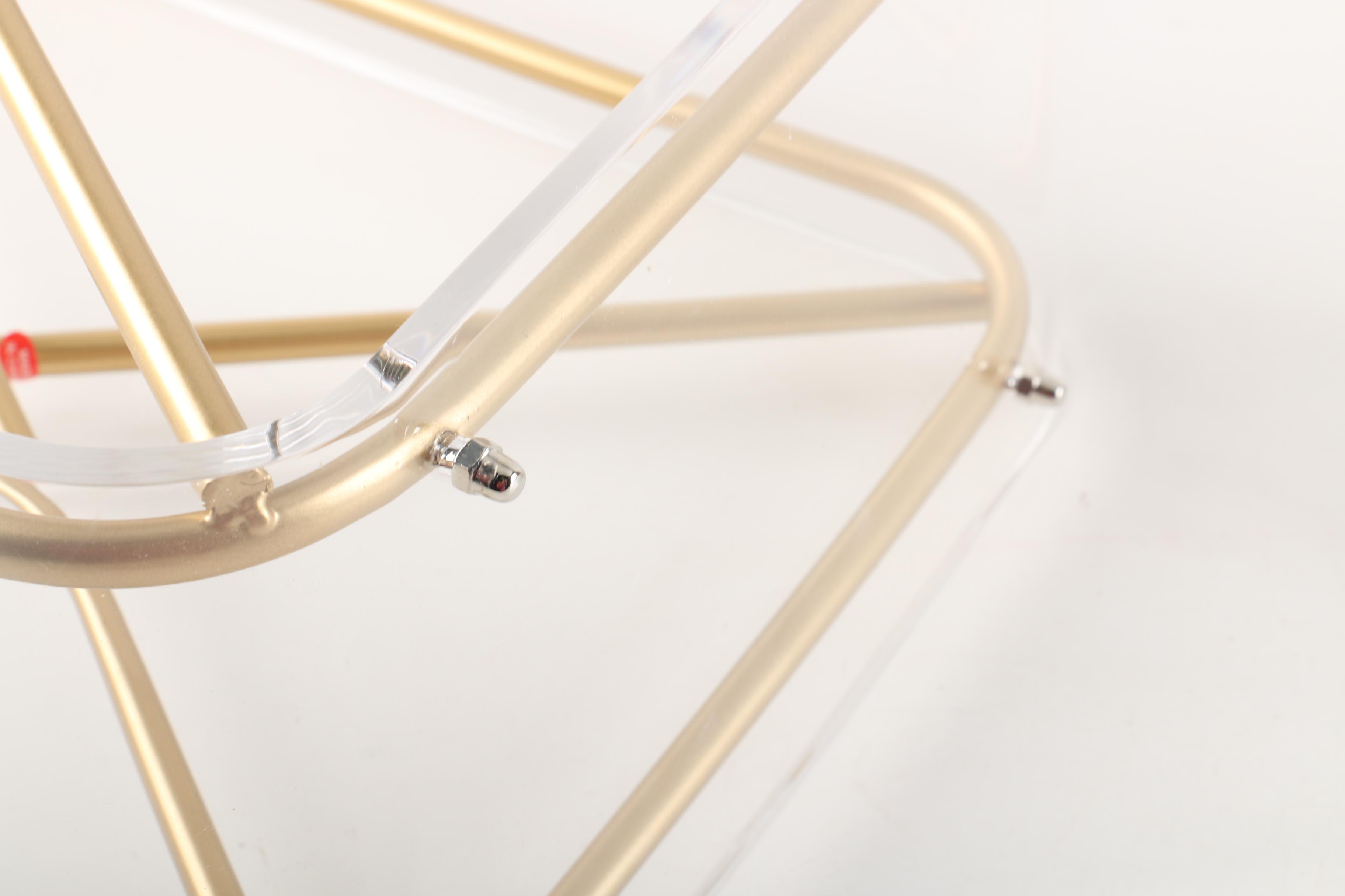 Modernist Acrylic and Gold Tone Metal Accent Tables