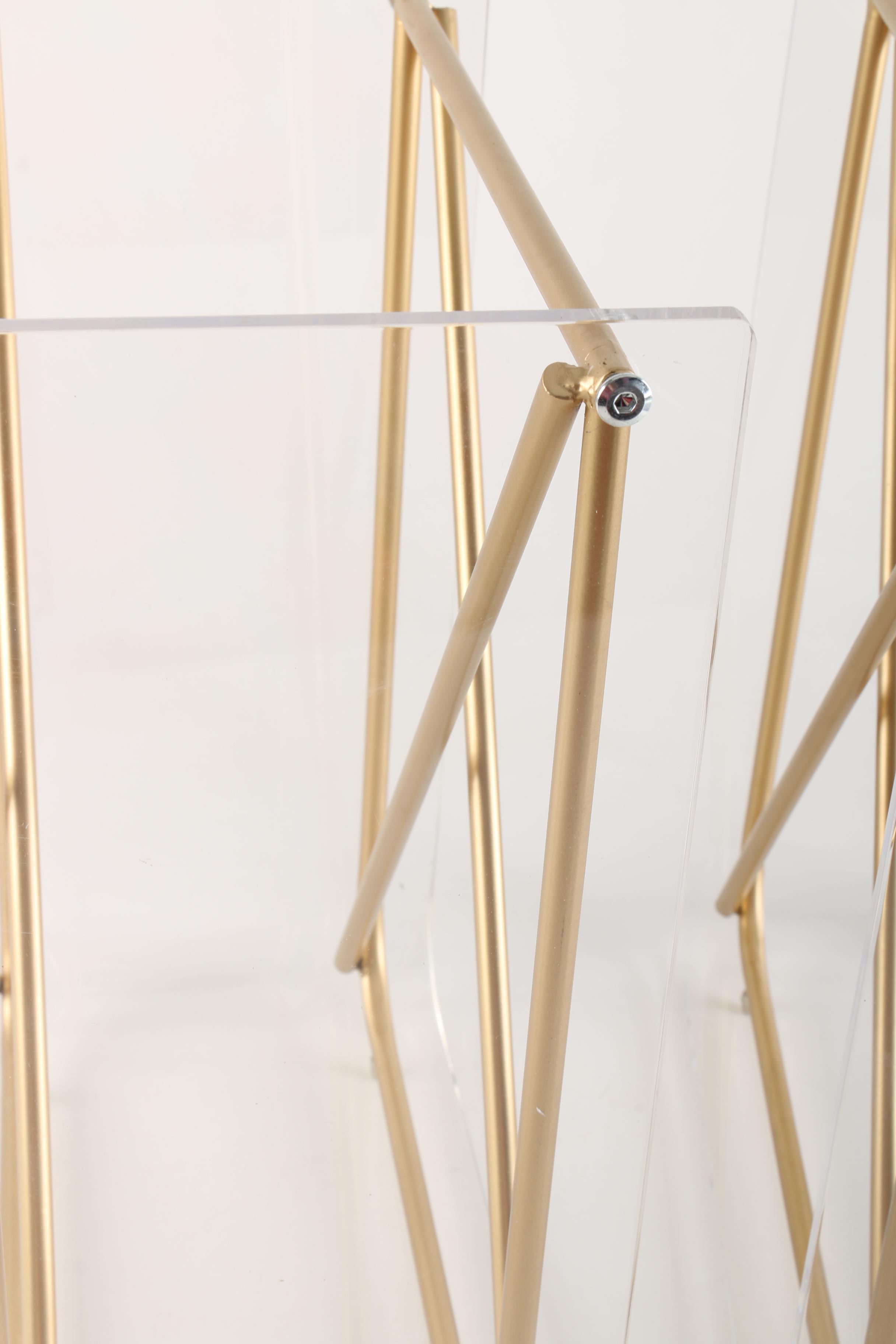 Modernist Acrylic and Gold Tone Metal Accent Tables