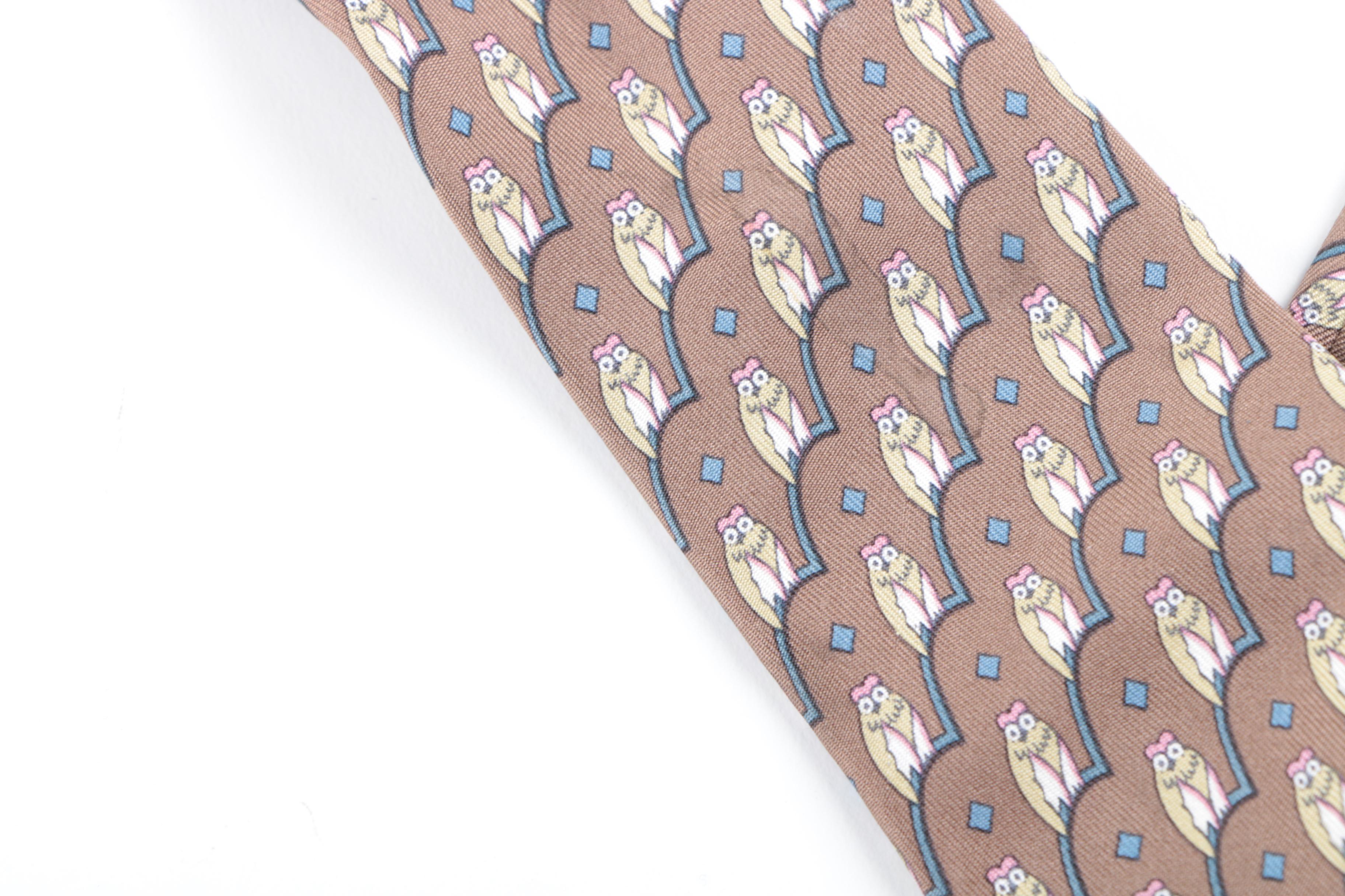 Hermès of Paris Silk Necktie in an Owl Print