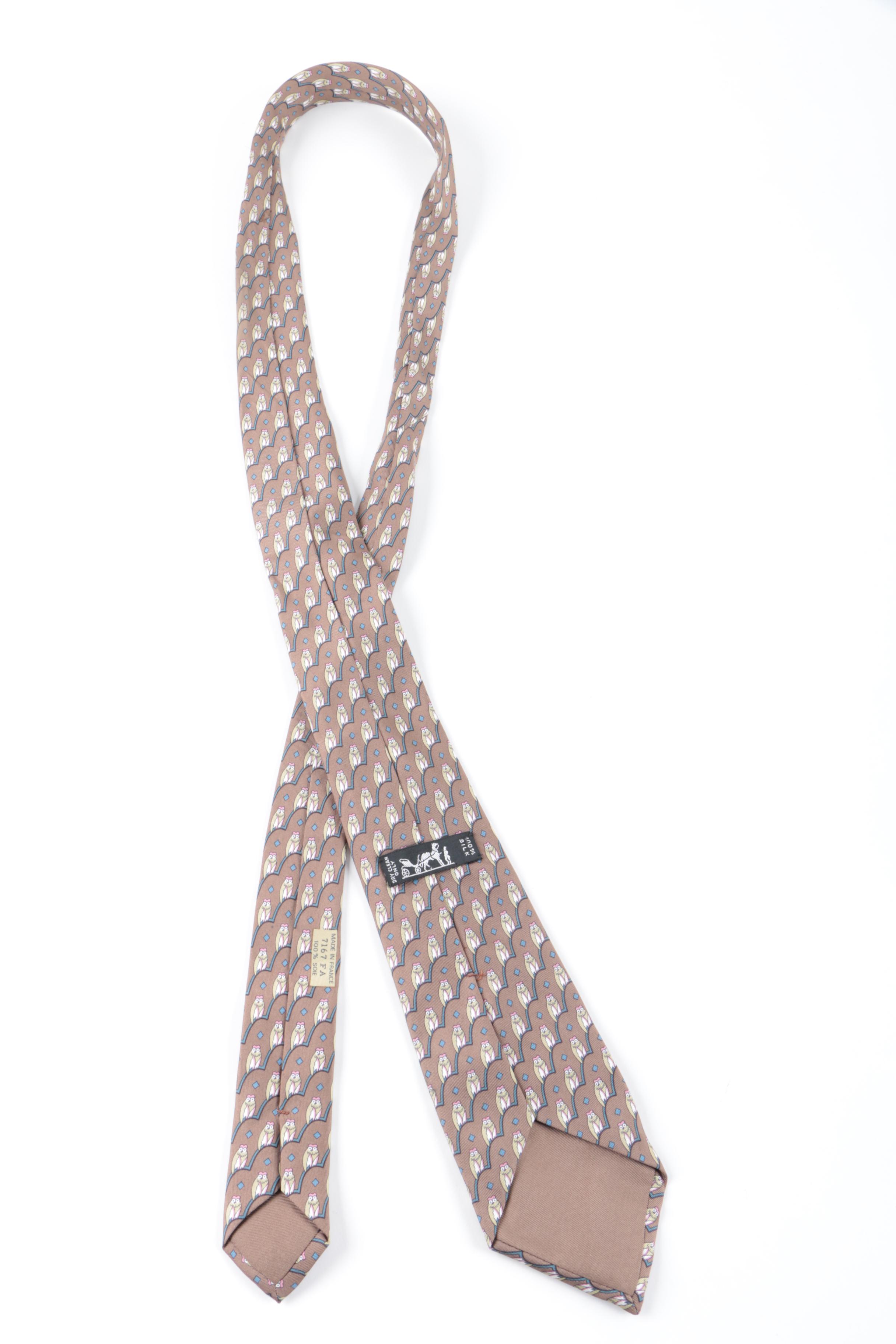 Hermès of Paris Silk Necktie in an Owl Print