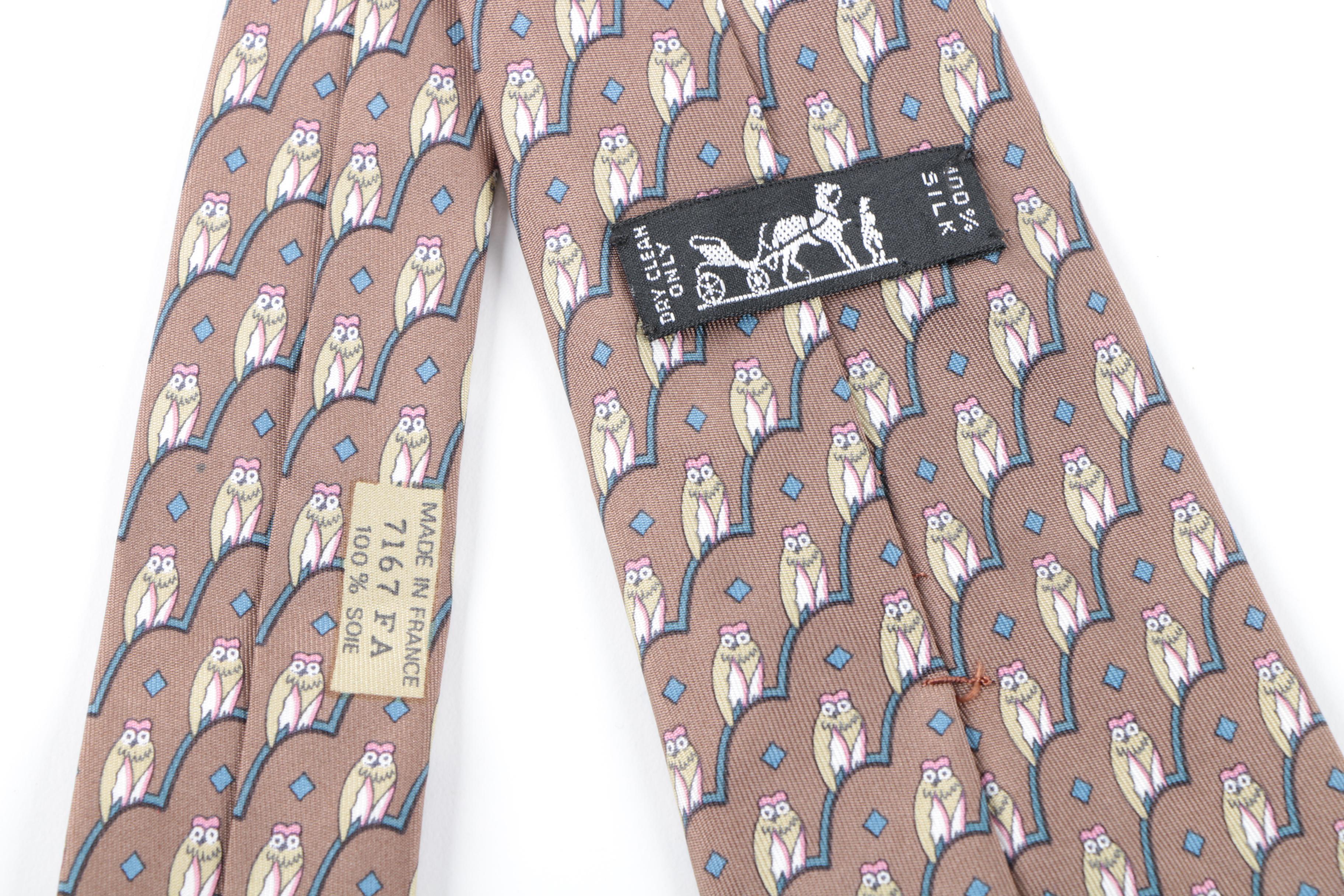 Hermès of Paris Silk Necktie in an Owl Print