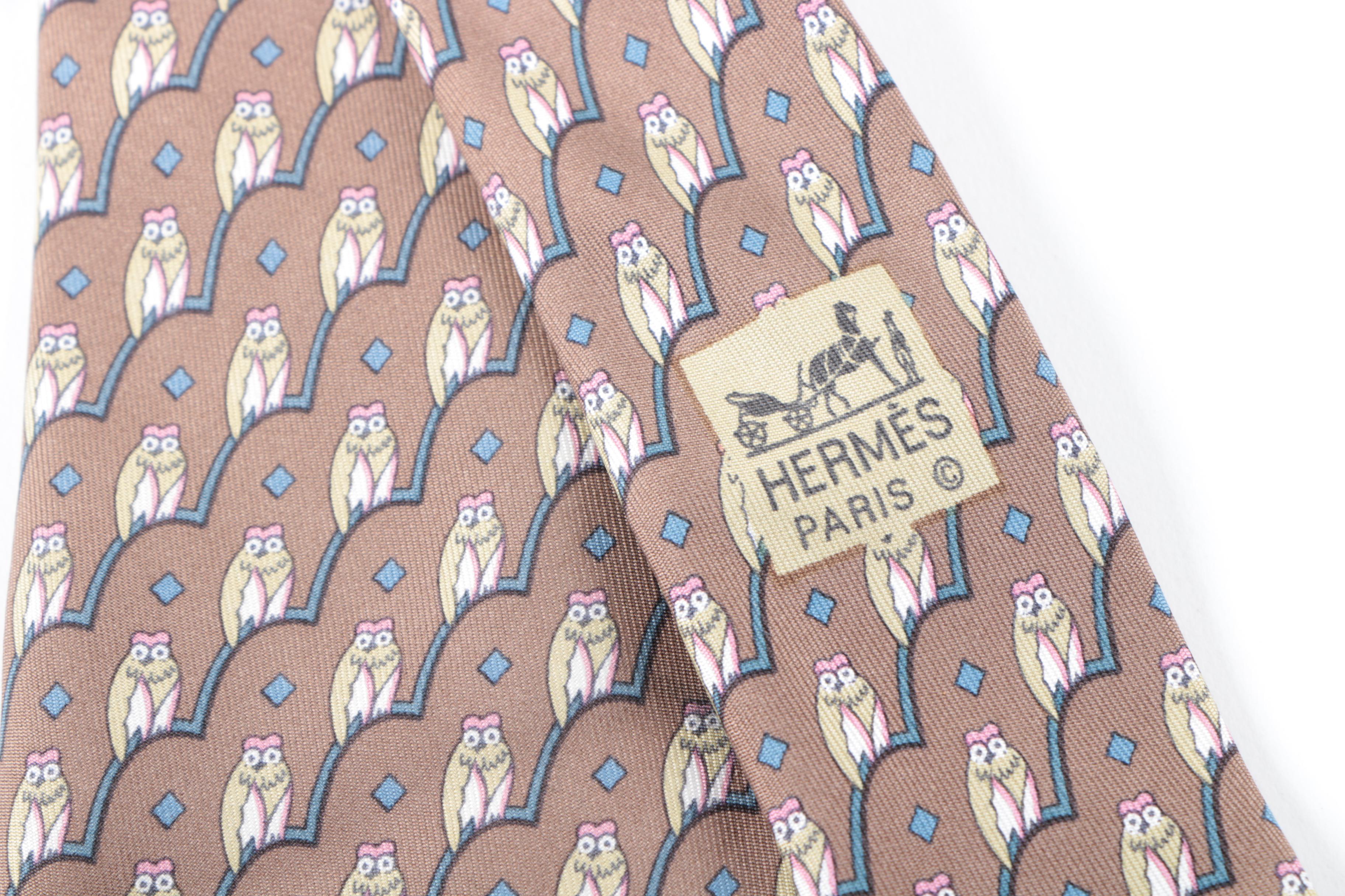 Hermès of Paris Silk Necktie in an Owl Print